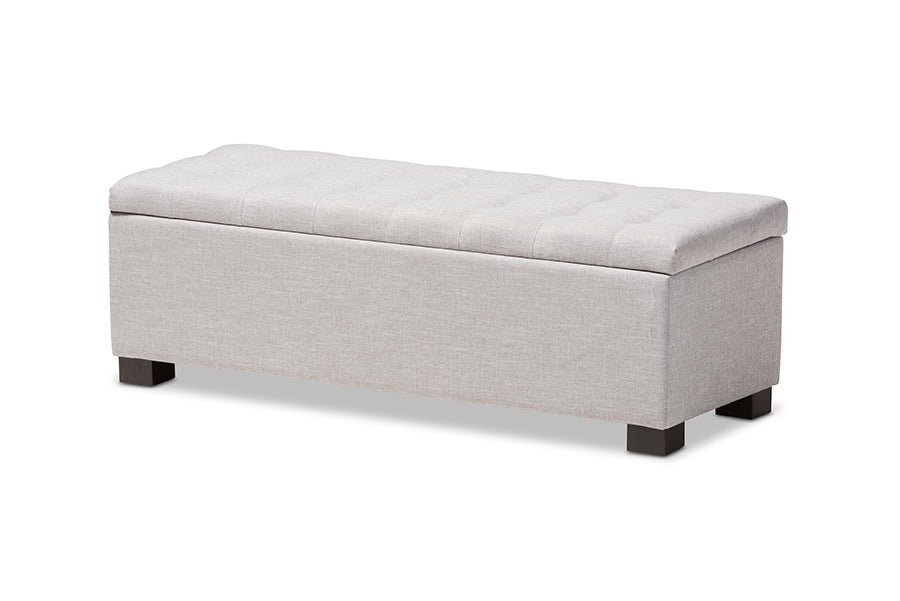 Baxton Studio Roanoke Modern and Contemporary Grayish Beige Fabric Upholstered Grid-Tufting Storage Ottoman Bench