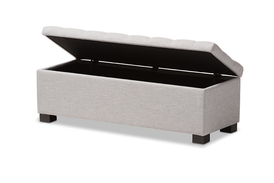 Baxton Studio Roanoke Modern and Contemporary Grayish Beige Fabric Upholstered Grid-Tufting Storage Ottoman Bench
