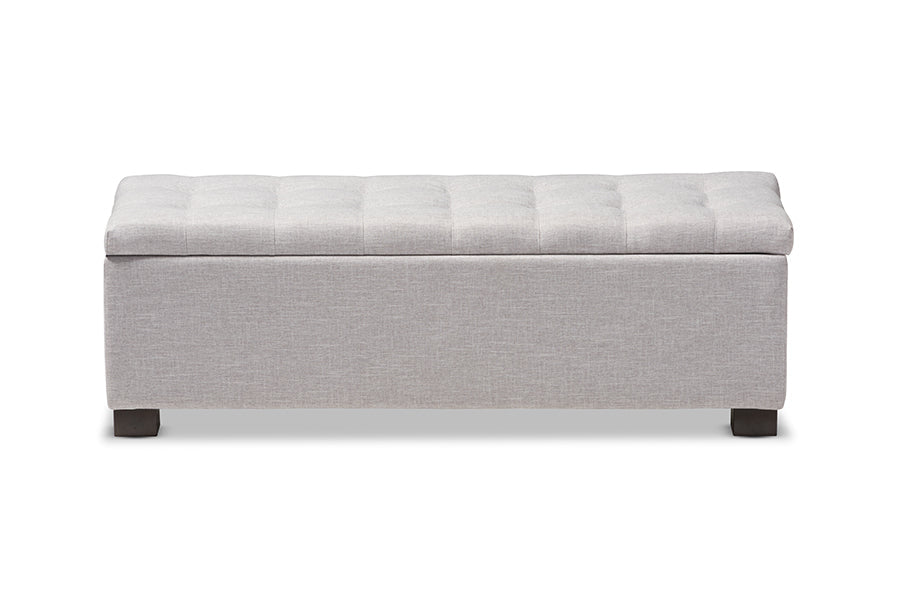 Baxton Studio Roanoke Modern and Contemporary Grayish Beige Fabric Upholstered Grid-Tufting Storage Ottoman Bench