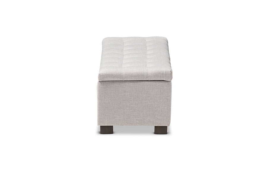 Baxton Studio Roanoke Modern and Contemporary Grayish Beige Fabric Upholstered Grid-Tufting Storage Ottoman Bench