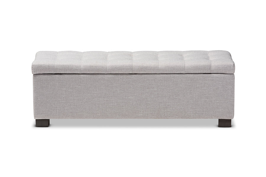 Baxton Studio Roanoke Modern and Contemporary Grayish Beige Fabric Upholstered Grid-Tufting Storage Ottoman Bench