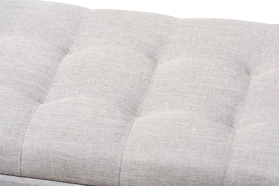 Baxton Studio Roanoke Modern and Contemporary Grayish Beige Fabric Upholstered Grid-Tufting Storage Ottoman Bench