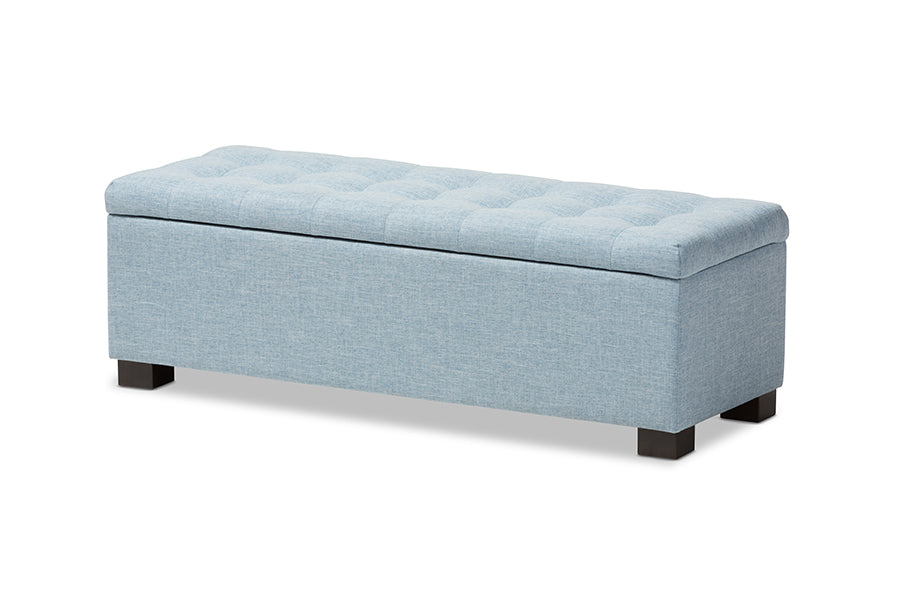 Baxton Studio Roanoke Modern and Contemporary Light Blue Fabric Upholstered Grid-Tufting Storage Ottoman Bench