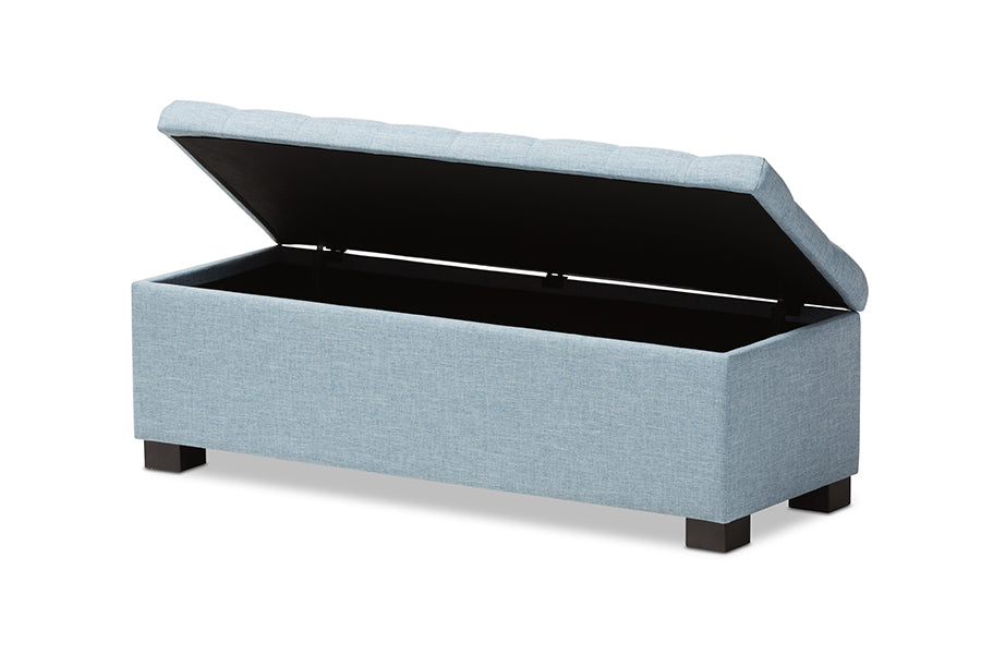 Baxton Studio Roanoke Modern and Contemporary Light Blue Fabric Upholstered Grid-Tufting Storage Ottoman Bench