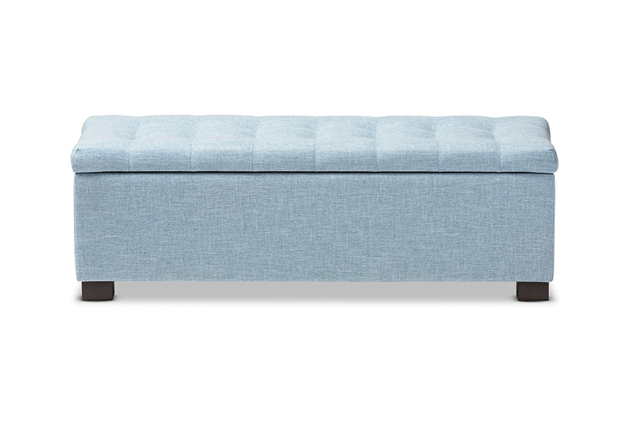 Baxton Studio Roanoke Modern and Contemporary Light Blue Fabric Upholstered Grid-Tufting Storage Ottoman Bench