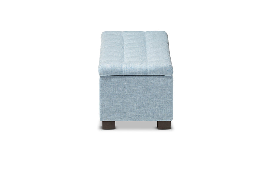 Baxton Studio Roanoke Modern and Contemporary Light Blue Fabric Upholstered Grid-Tufting Storage Ottoman Bench