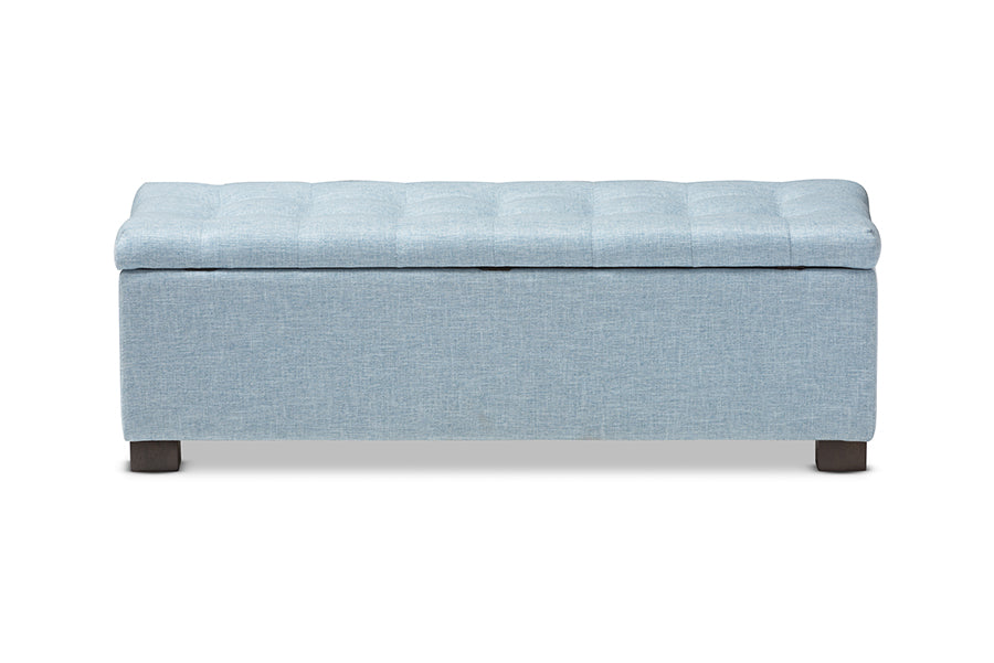Baxton Studio Roanoke Modern and Contemporary Light Blue Fabric Upholstered Grid-Tufting Storage Ottoman Bench