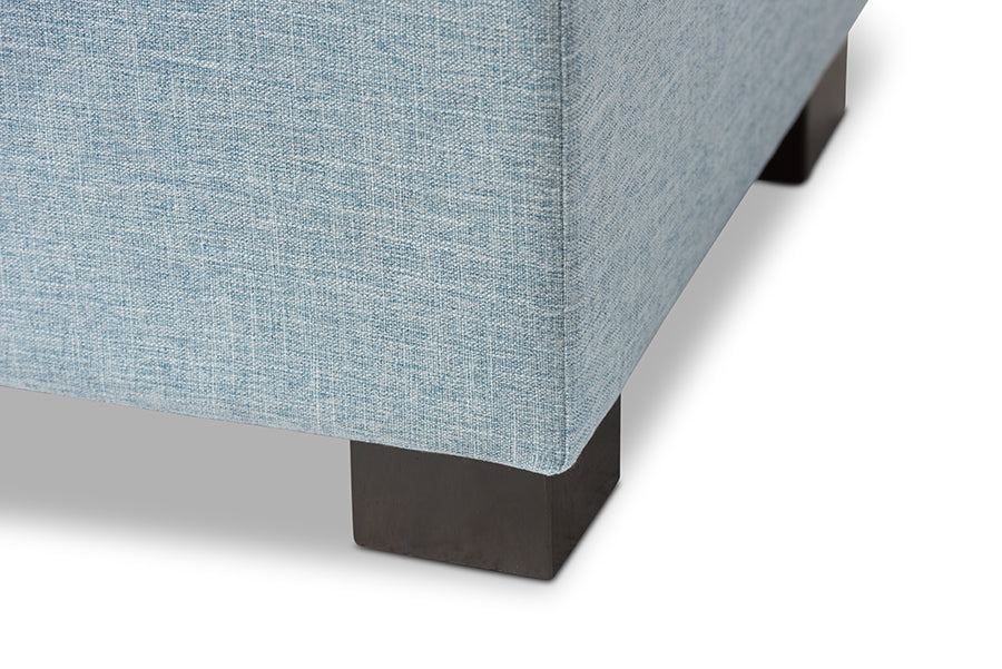 Baxton Studio Roanoke Modern and Contemporary Light Blue Fabric Upholstered Grid-Tufting Storage Ottoman Bench