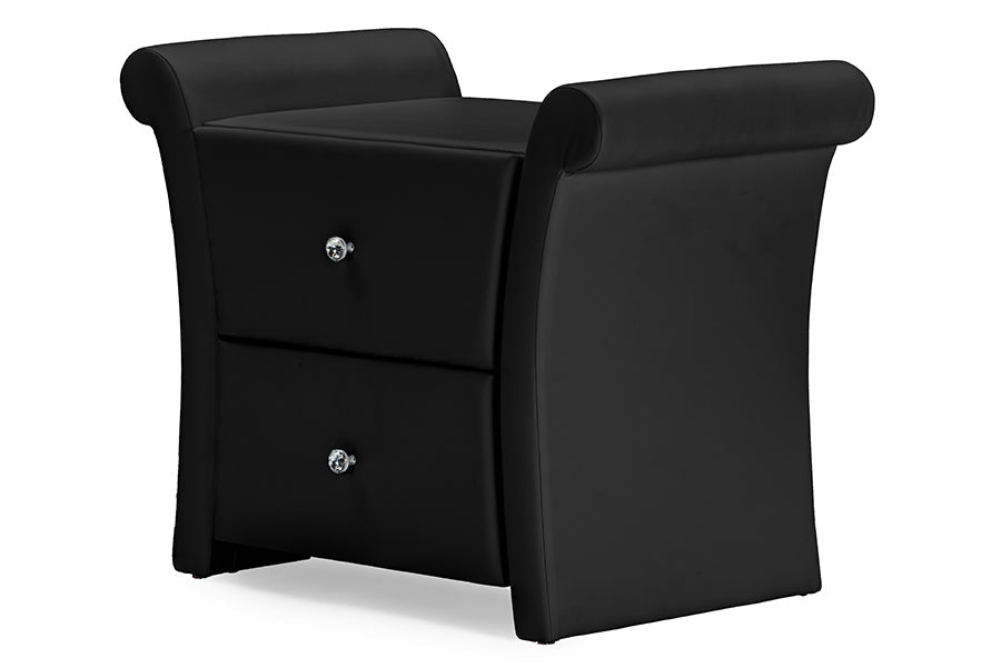 Baxton Studio Victoria Matte Black PU Leather 2 Storage Drawers Nightstand Bedside Table