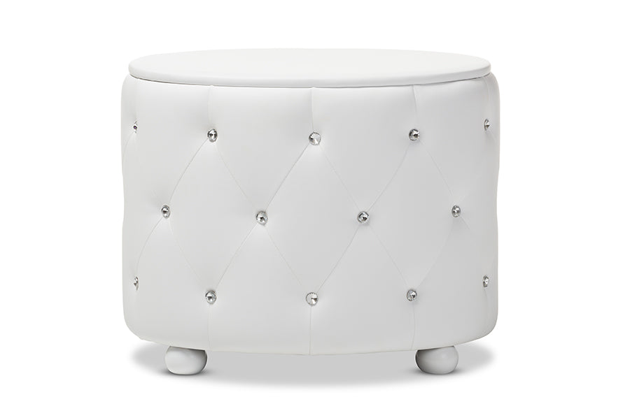 Baxton Studio Davina Hollywood Glamour Style Oval 2-drawer White Faux Leather Upholstered Nightstand