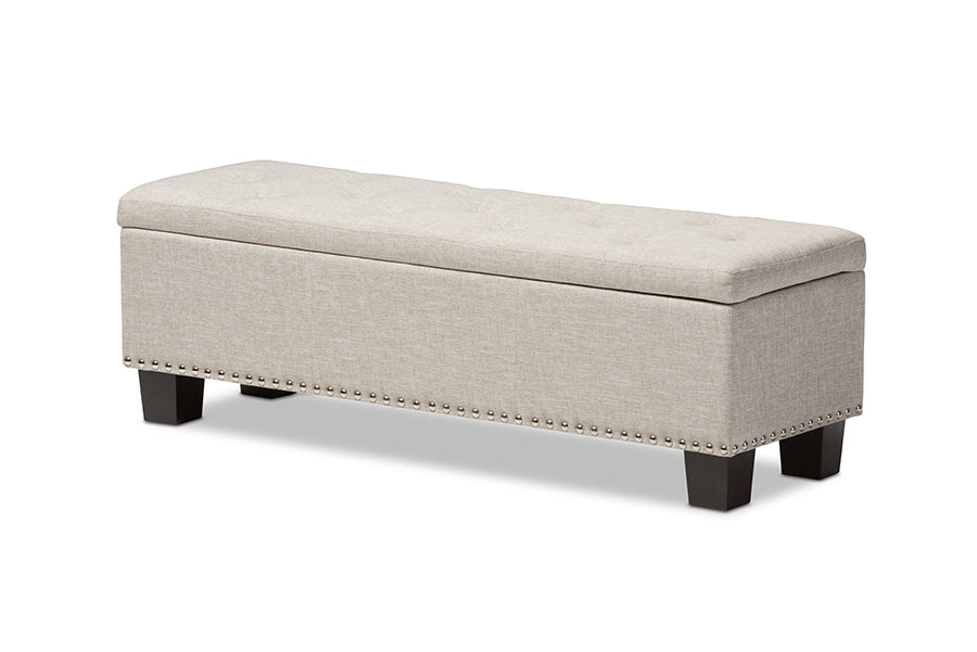 Baxton Studio Hannah Modern and Contemporary Beige Fabric Upholstered Button-Tufting Storage Ottoman Bench