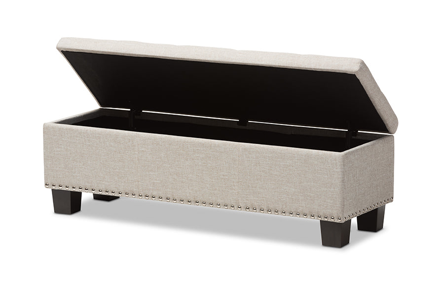 Baxton Studio Hannah Modern and Contemporary Beige Fabric Upholstered Button-Tufting Storage Ottoman Bench