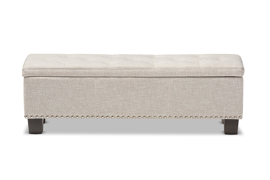 Baxton Studio Hannah Modern and Contemporary Beige Fabric Upholstered Button-Tufting Storage Ottoman Bench