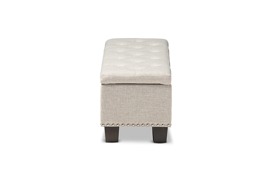 Baxton Studio Hannah Modern and Contemporary Beige Fabric Upholstered Button-Tufting Storage Ottoman Bench