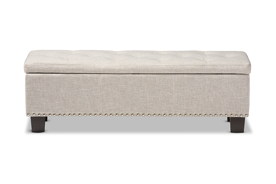 Baxton Studio Hannah Modern and Contemporary Beige Fabric Upholstered Button-Tufting Storage Ottoman Bench