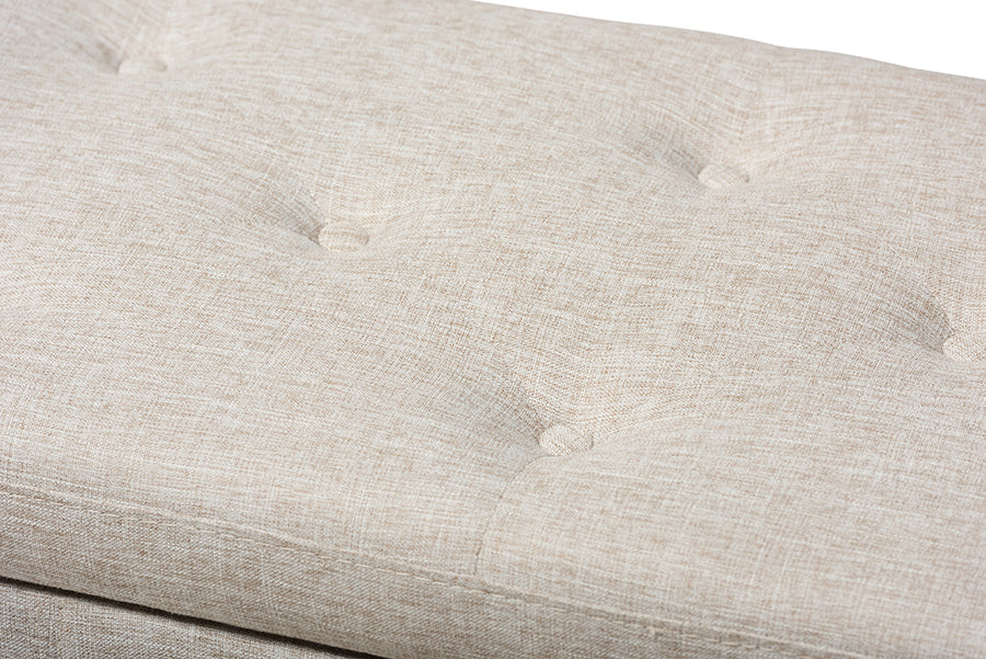 Baxton Studio Hannah Modern and Contemporary Beige Fabric Upholstered Button-Tufting Storage Ottoman Bench