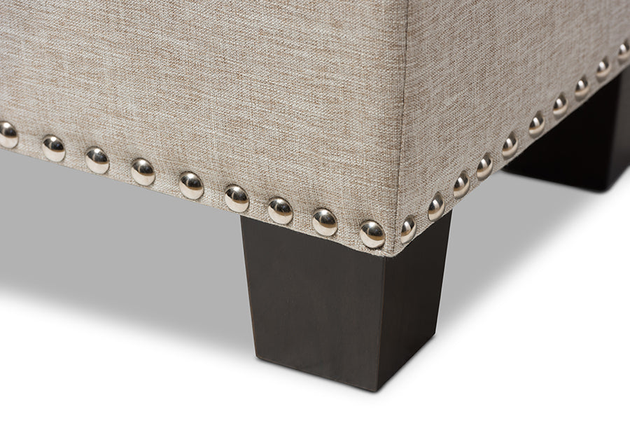 Baxton Studio Hannah Modern and Contemporary Beige Fabric Upholstered Button-Tufting Storage Ottoman Bench