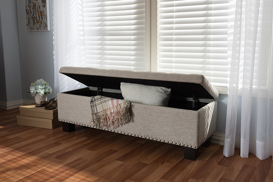 Baxton Studio Hannah Modern and Contemporary Beige Fabric Upholstered Button-Tufting Storage Ottoman Bench