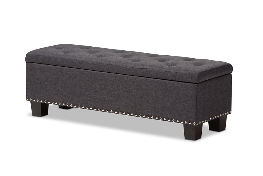Baxton Studio Hannah Modern and Contemporary Dark Grey Fabric Upholstered Button-Tufting Storage Ottoman Bench