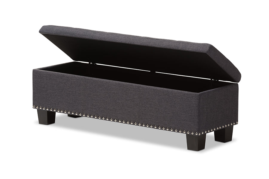 Baxton Studio Hannah Modern and Contemporary Dark Grey Fabric Upholstered Button-Tufting Storage Ottoman Bench
