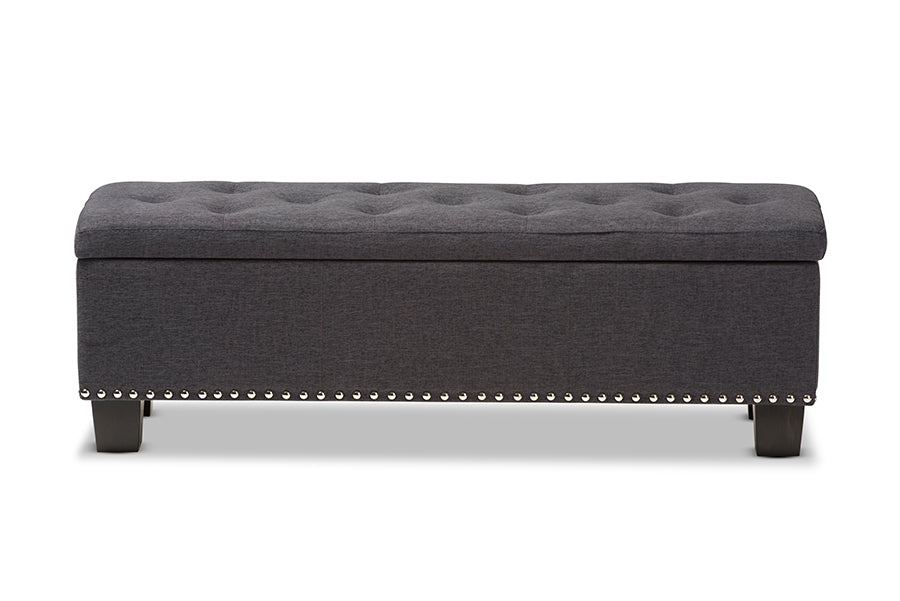 Baxton Studio Hannah Modern and Contemporary Dark Grey Fabric Upholstered Button-Tufting Storage Ottoman Bench