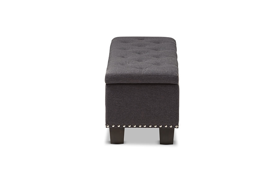 Baxton Studio Hannah Modern and Contemporary Dark Grey Fabric Upholstered Button-Tufting Storage Ottoman Bench