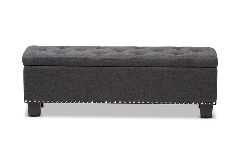 Baxton Studio Hannah Modern and Contemporary Dark Grey Fabric Upholstered Button-Tufting Storage Ottoman Bench