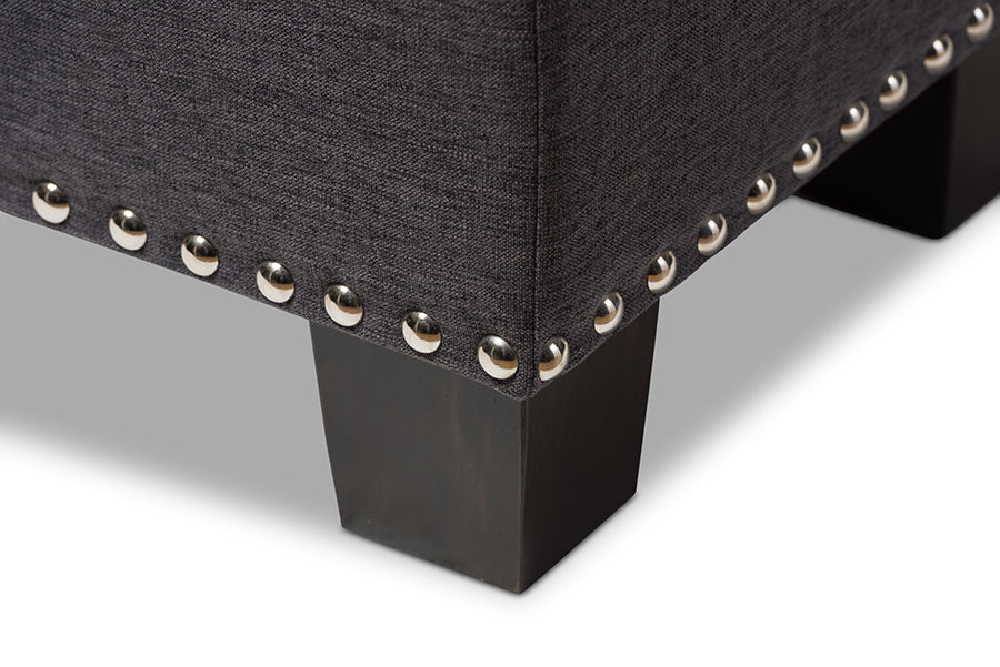 Baxton Studio Hannah Modern and Contemporary Dark Grey Fabric Upholstered Button-Tufting Storage Ottoman Bench