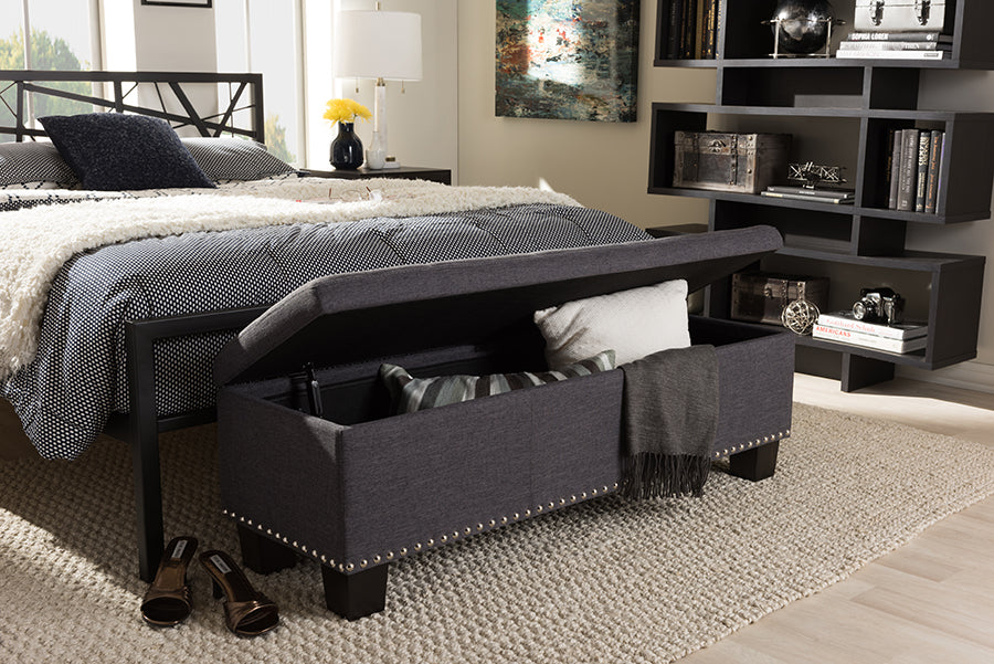 Baxton Studio Hannah Modern and Contemporary Dark Grey Fabric Upholstered Button-Tufting Storage Ottoman Bench