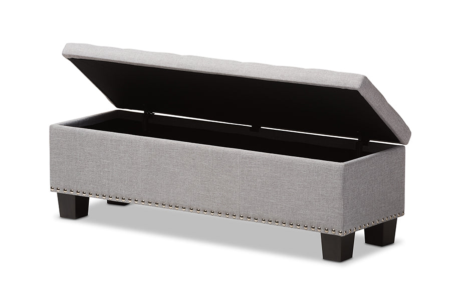 Baxton Studio Hannah Modern and Contemporary Grayish Beige Fabric Upholstered Button-Tufting Storage Ottoman Bench