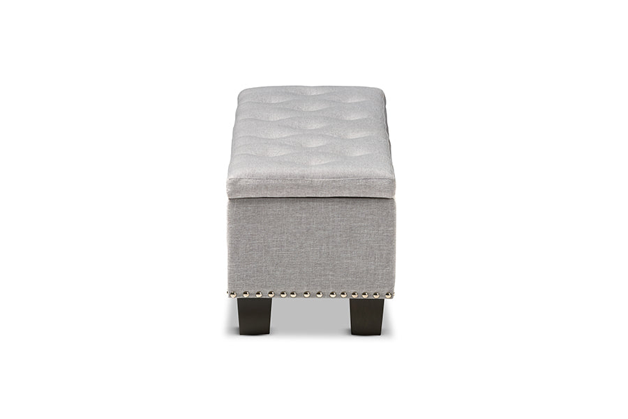 Baxton Studio Hannah Modern and Contemporary Grayish Beige Fabric Upholstered Button-Tufting Storage Ottoman Bench