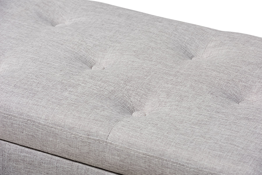Baxton Studio Hannah Modern and Contemporary Grayish Beige Fabric Upholstered Button-Tufting Storage Ottoman Bench