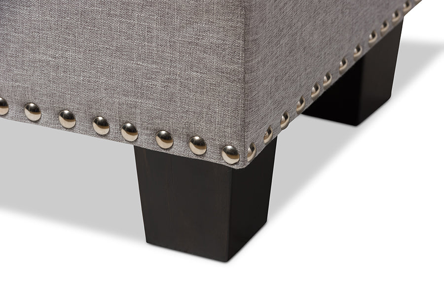Baxton Studio Hannah Modern and Contemporary Grayish Beige Fabric Upholstered Button-Tufting Storage Ottoman Bench