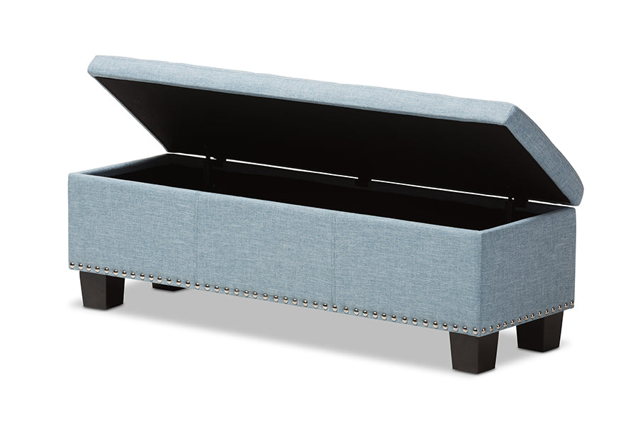 Baxton Studio Hannah Modern and Contemporary Light Blue Fabric Upholstered Button-Tufting Storage Ottoman Bench