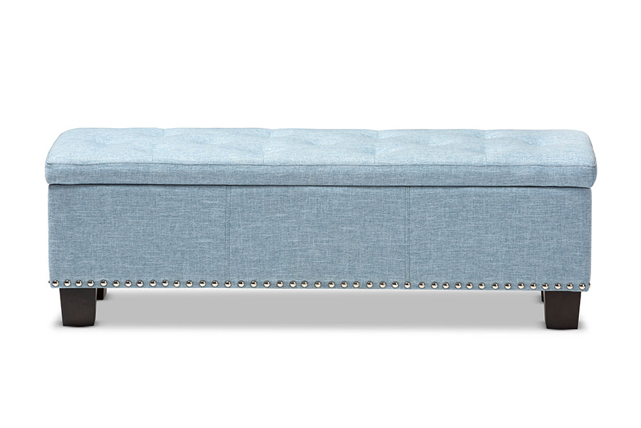 Baxton Studio Hannah Modern and Contemporary Light Blue Fabric Upholstered Button-Tufting Storage Ottoman Bench