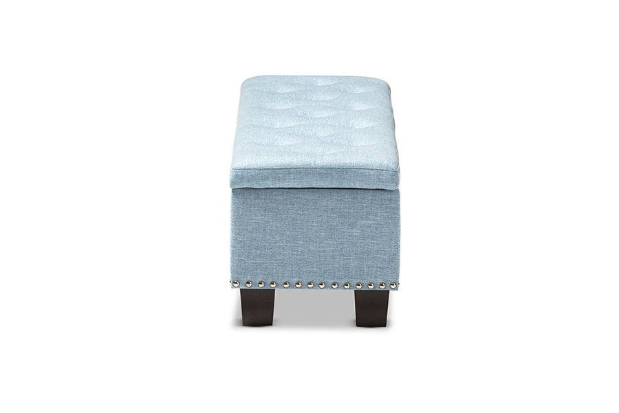 Baxton Studio Hannah Modern and Contemporary Light Blue Fabric Upholstered Button-Tufting Storage Ottoman Bench