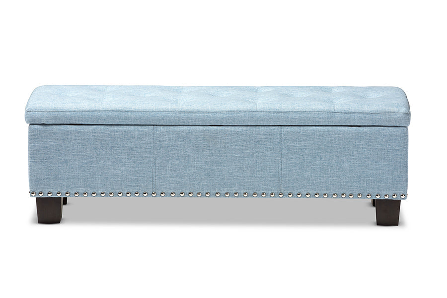 Baxton Studio Hannah Modern and Contemporary Light Blue Fabric Upholstered Button-Tufting Storage Ottoman Bench