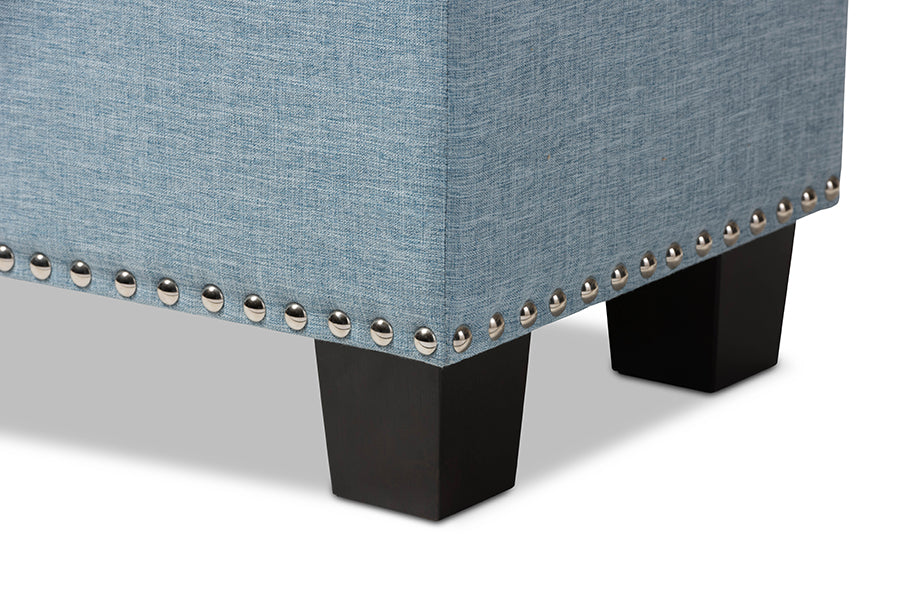 Baxton Studio Hannah Modern and Contemporary Light Blue Fabric Upholstered Button-Tufting Storage Ottoman Bench