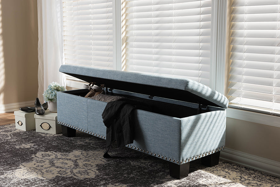 Baxton Studio Hannah Modern and Contemporary Light Blue Fabric Upholstered Button-Tufting Storage Ottoman Bench