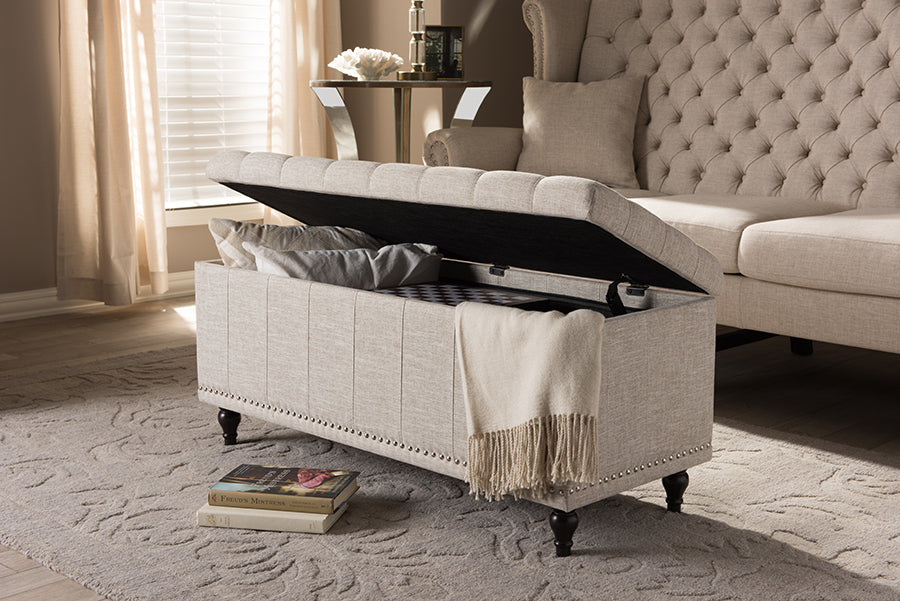 Baxton Studio Kaylee Modern Classic Beige Fabric Upholstered Button-Tufting Storage Ottoman Bench