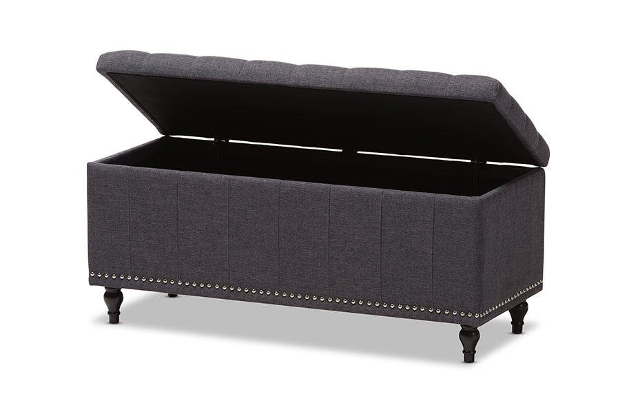 Baxton Studio Kaylee Modern Classic Dark Grey Fabric Upholstered Button-Tufting Storage Ottoman Bench