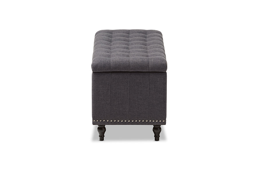 Baxton Studio Kaylee Modern Classic Dark Grey Fabric Upholstered Button-Tufting Storage Ottoman Bench