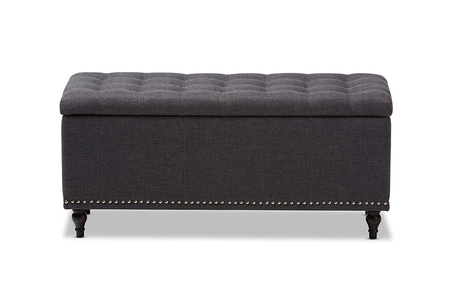 Baxton Studio Kaylee Modern Classic Dark Grey Fabric Upholstered Button-Tufting Storage Ottoman Bench