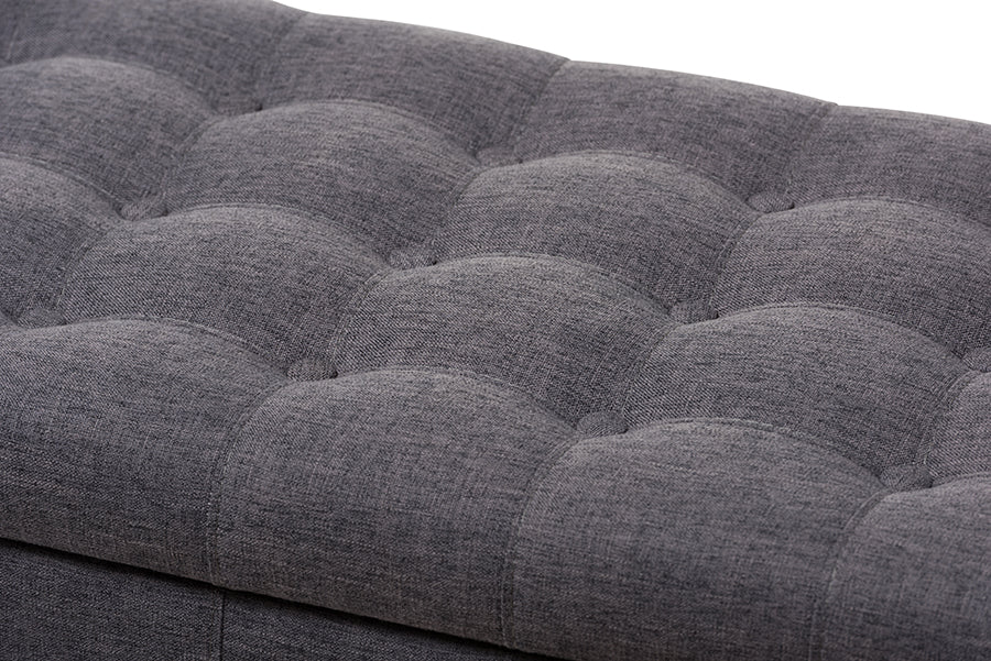 Baxton Studio Kaylee Modern Classic Dark Grey Fabric Upholstered Button-Tufting Storage Ottoman Bench