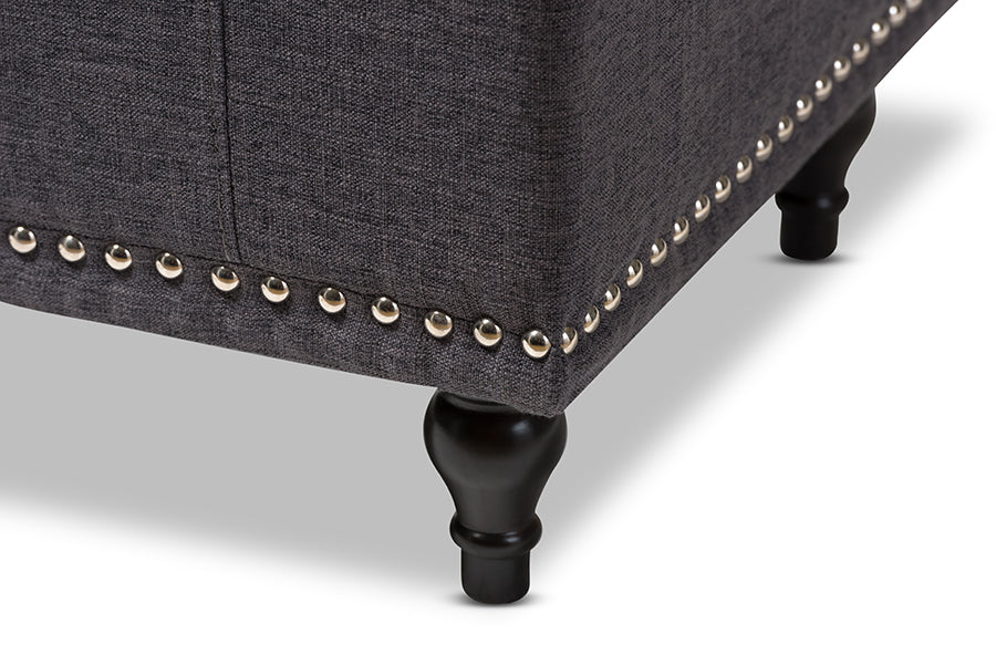 Baxton Studio Kaylee Modern Classic Dark Grey Fabric Upholstered Button-Tufting Storage Ottoman Bench