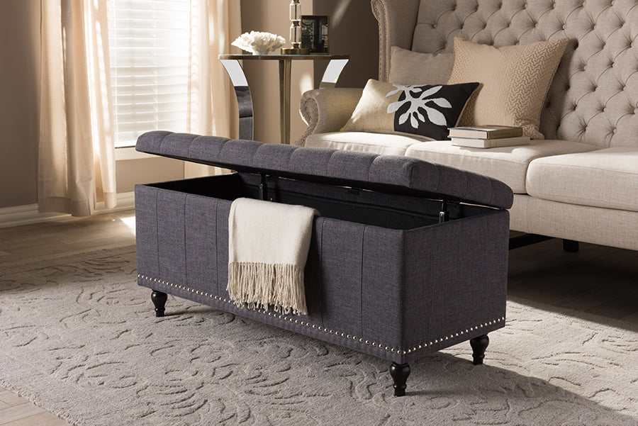 Baxton Studio Kaylee Modern Classic Dark Grey Fabric Upholstered Button-Tufting Storage Ottoman Bench
