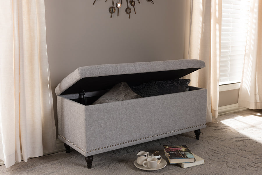 Baxton Studio Kaylee Modern Classic Grayish Beige Fabric Upholstered Button-Tufting Storage Ottoman Bench