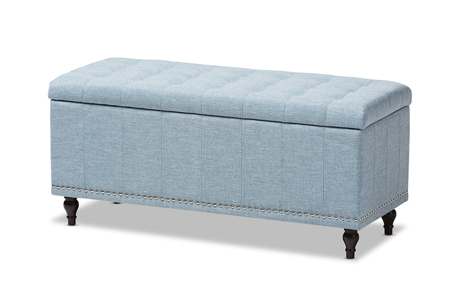 Baxton Studio Kaylee Modern Classic Light Blue Fabric Upholstered Button-Tufting Storage Ottoman Bench
