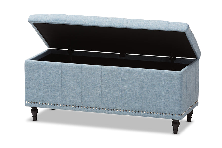 Baxton Studio Kaylee Modern Classic Light Blue Fabric Upholstered Button-Tufting Storage Ottoman Bench