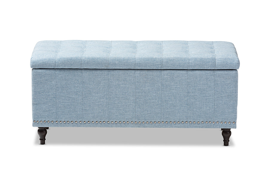 Baxton Studio Kaylee Modern Classic Light Blue Fabric Upholstered Button-Tufting Storage Ottoman Bench